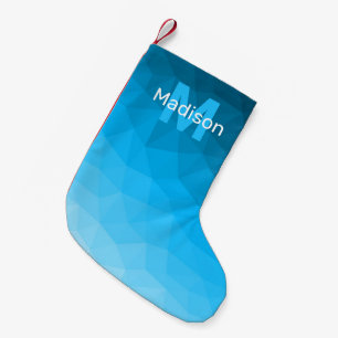 Petite Chaussette De Noël Motif de maille géométrique cyan bleu clair Monogr