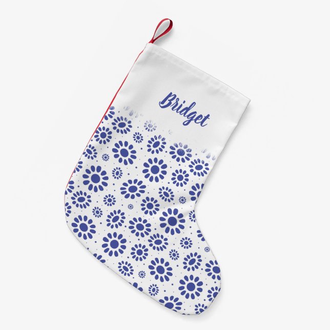 Petite Chaussette De Noël Motif de marguerite bleu blanc de Hampton (Devant (Accrochage))