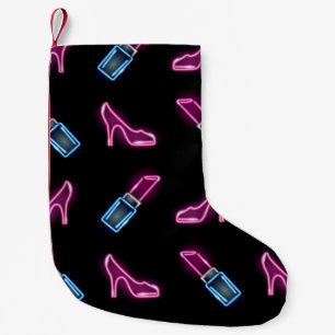 Petite Chaussette De Noël Motif de mode avec icônes de néon.