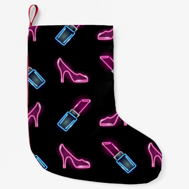 Petite Chaussette De Noël Motif de mode avec icônes de néon. (Devant)