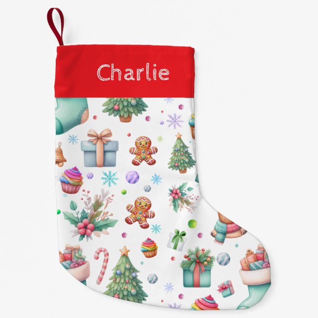 Petite Chaussette De Noël Motif de Noël blanc | Holiday Cheer (Devant)