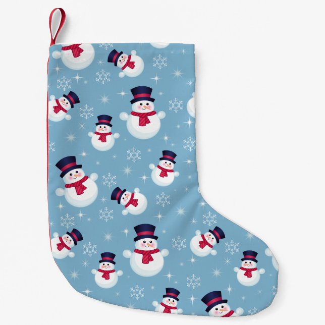 Petite Chaussette De Noël Motif De Noël Bleu Avec Snowmen Et Snowflakes (Devant)