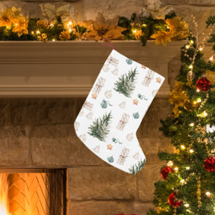 Petite Chaussette De Noël Motif de Noël branché   Aquarelle