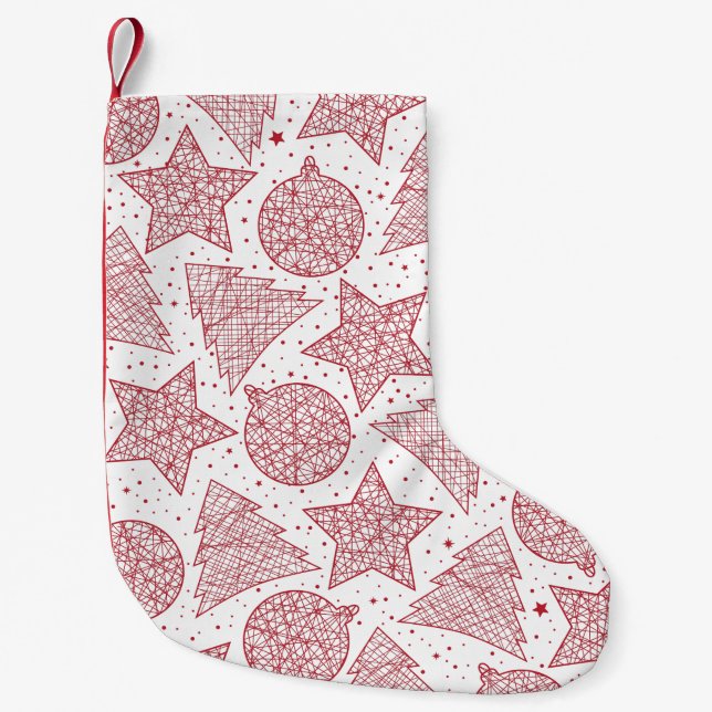 Petite Chaussette De Noël Motif de Noël rouge et blanc (Devant)