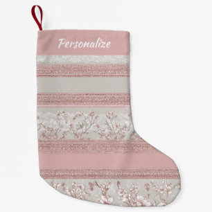 Petite Chaussette De Noël Motif de Noël shabby vintage dentelle rose Nom