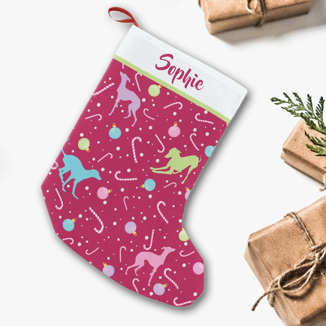 Petite Chaussette De Noël Motif de Noël silhouette de chien gris italien (Créateur téléchargé)