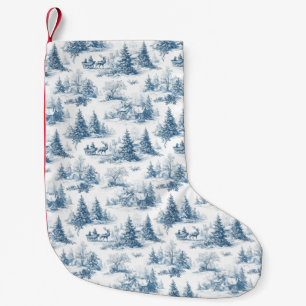 Petite Chaussette De Noël Motif de Noël Toile Bleue 