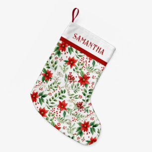 Petite Chaussette De Noël Motif de Noël tropical au poinsettia rouge