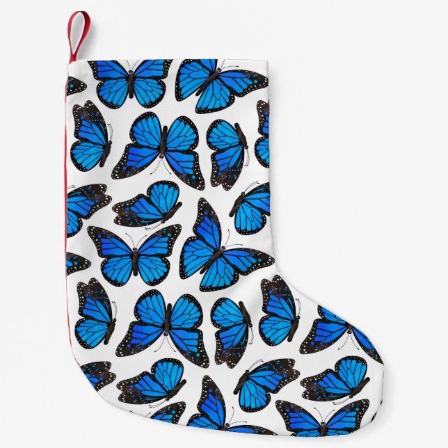 Petite Chaussette De Noël Motif de papillon bleu de monarque (Devant)