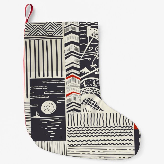 Petite Chaussette De Noël Motif de patchwork sans couture de doodles abstrai (Devant)