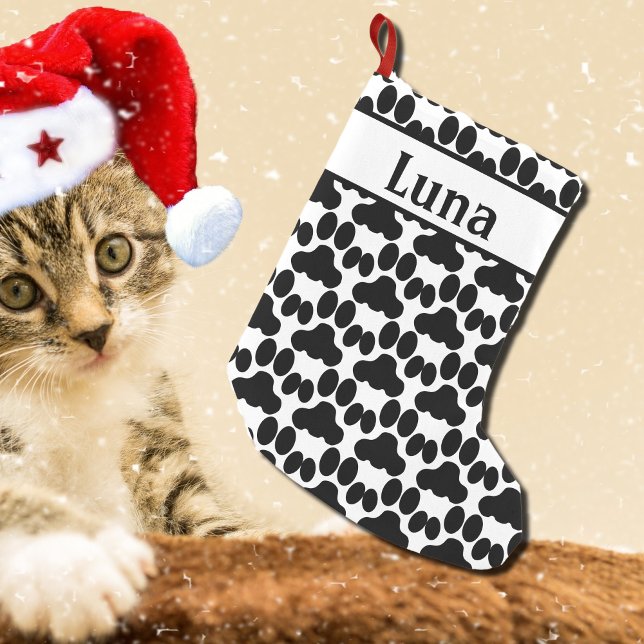 Petite Chaussette De Noël motif de patte chat noir et blanc personnalisé (Créateur téléchargé)
