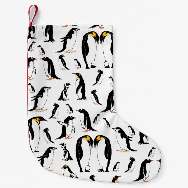 Petite Chaussette De Noël Motif de pingouin noir et blanc (Devant)