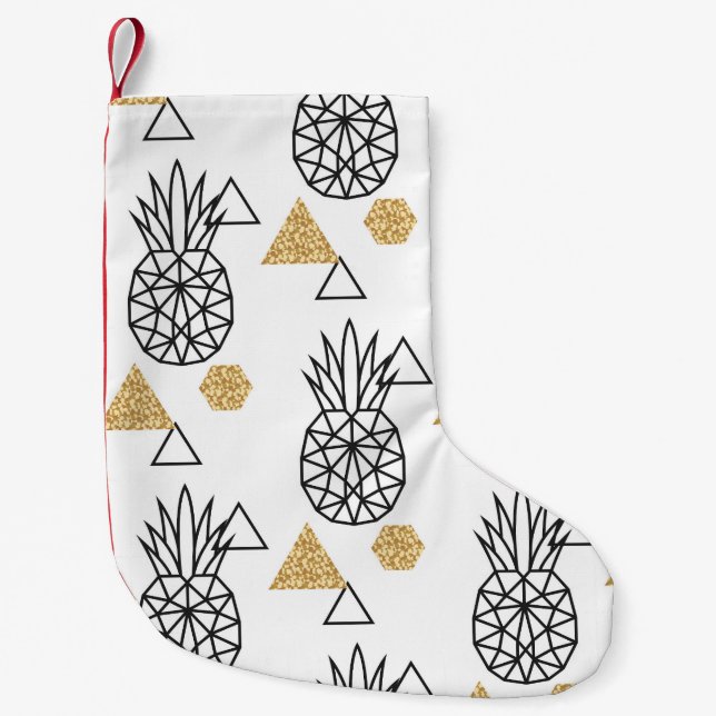 Petite Chaussette De Noël Motif de points d'or géométriques à ananas. (Devant)