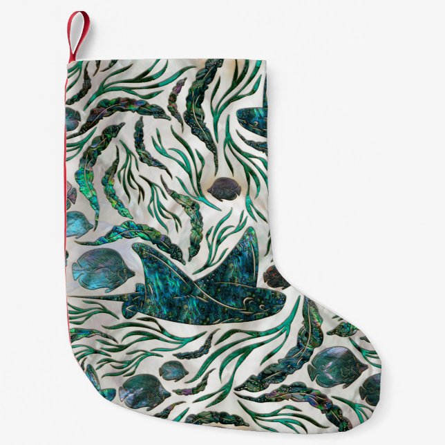 Petite Chaussette De Noël Motif de poisson stingray et squelette Abalone (Devant)