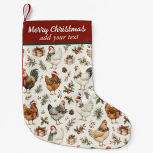 Petite Chaussette De Noël Motif de poulet de Noël Aquarelle Fêtes de poules
