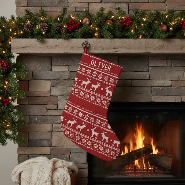 Petite Chaussette De Noël Motif de pull pour rennes nordiques avec nom perso (Créateur téléchargé)