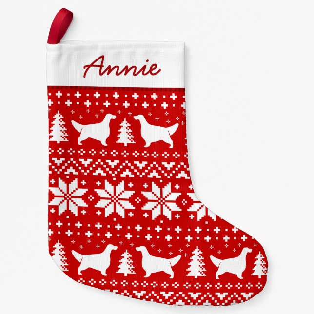 Petite Chaussette De Noël Motif de silhouettes de chien de poseur anglais (Devant)