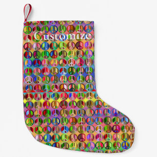 Petite Chaussette De Noël motif de symboles de paix multicolores