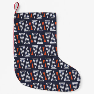 Petite Chaussette De Noël Motif de triangles géométriques bleu foncé et roug