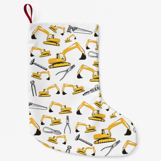 Petite Chaussette De Noël Motif des camions et des outils de construction de (Devant)