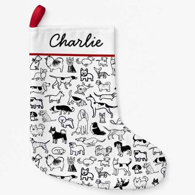 Petite Chaussette De Noël Motif des chiens noirs et blancs| Cute Canine Love (Devant)