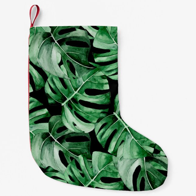 Petite Chaussette De Noël Motif des feuilles de monstère (Devant)