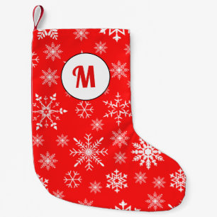 Petite Chaussette De Noël Motif des flocons de neige blanc et rouge monogram