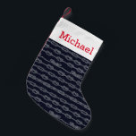 Petite Chaussette De Noël Motif des noeuds marins| Ajouter votre nom<br><div class="desc">corde de marine et noeuds marins sur motif rayé| © et ® Bigstock® - Tous droits réservés.</div>