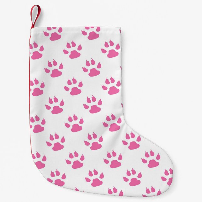 Petite Chaussette De Noël Motif des pattes de chat rose (Devant)