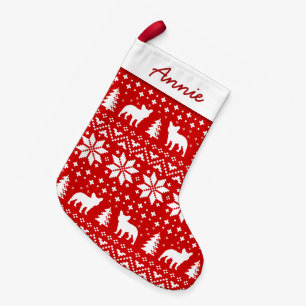 Petite Chaussette De Noël Motif des silhouettes de Bulldog français rouge e