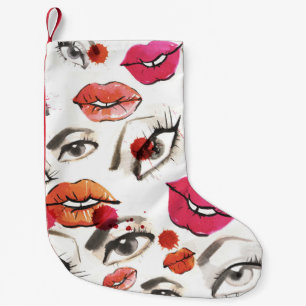 Petite Chaussette De Noël Motif des yeux et des lèvres aquarelles