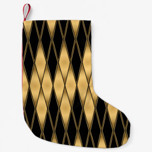 Petite Chaussette De Noël Motif diamant : motif élégant noir or.