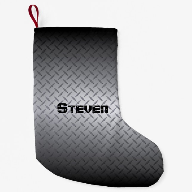 Petite Chaussette De Noël Motif Diamondplate en acier personnalisé (Devant)