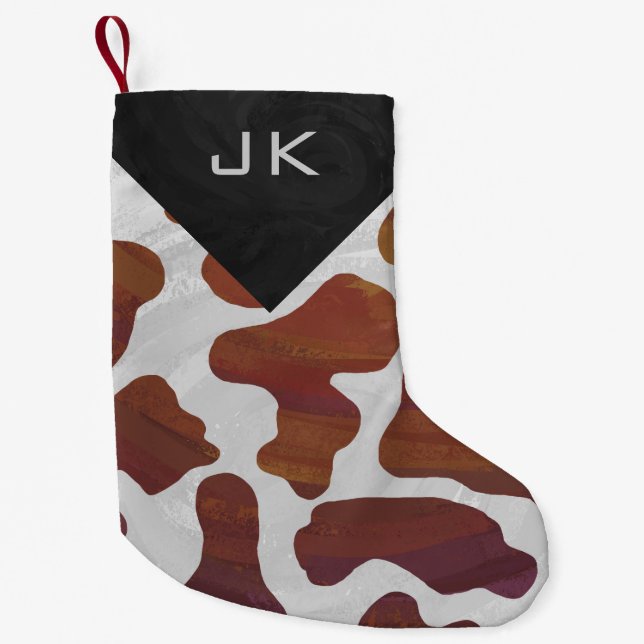 Petite Chaussette De Noël Motif d'impression Brown et blanc Monogram Cow (Devant)