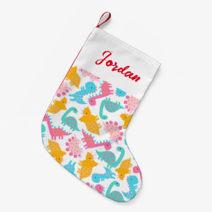Petite Chaussette De Noël Motif Dinosaur rose et Turquoise
