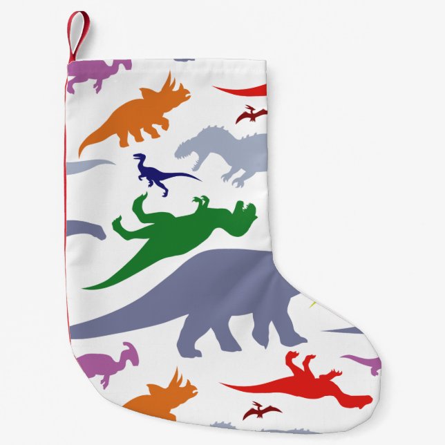 Petite Chaussette De Noël Motif Dinosaure coloré (Lumière) (Devant)