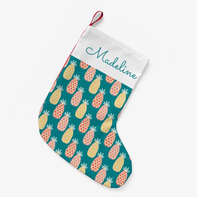 Petite Chaussette De Noël Motif Doodle d'ananas| Ajouter votre nom (Devant (Accrochage))