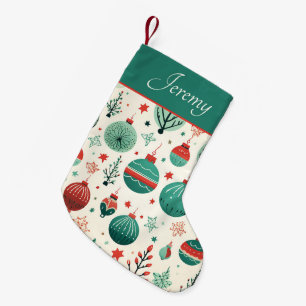 Petite Chaussette De Noël Motif d'ornements d'arbre vintage Noël rétro