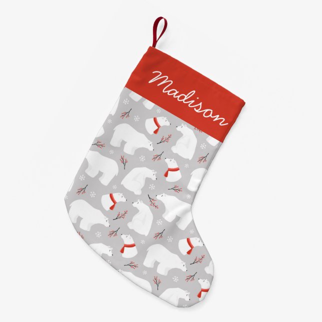 Petite Chaussette De Noël Motif d'ours polaire mignon personnalisé (Devant (Accrochage))