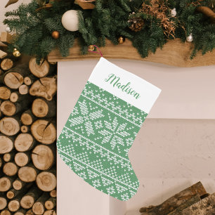 Petite Chaussette De Noël Motif doux vert nordique Flamme de neige