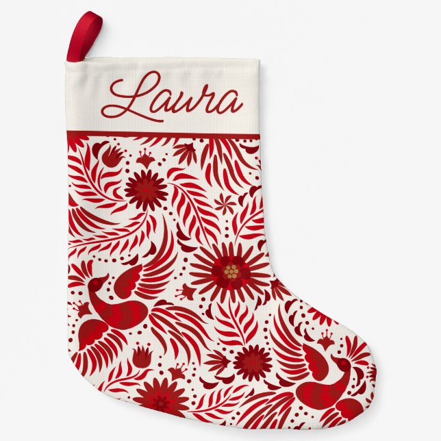 Petite Chaussette De Noël Motif du folklore mexicain Nom du script rouge et  (Devant)