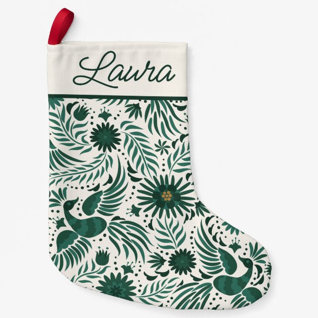 Petite Chaussette De Noël Motif du folklore mexicain Nom du script Vert Blan (Devant)