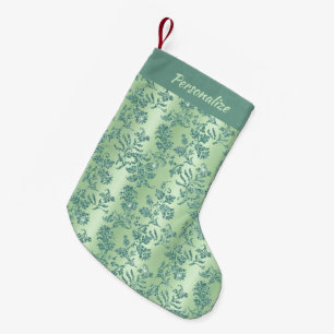 Petite Chaussette De Noël Motif élégant floral pailleté sarcelle chic de Noë