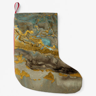 Petite Chaussette De Noël Motif en marbre bleu et or