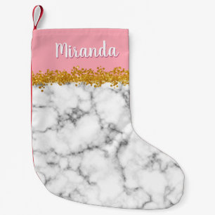 Petite Chaussette De Noël Motif en marbre sur rose avec Parties scintillant 