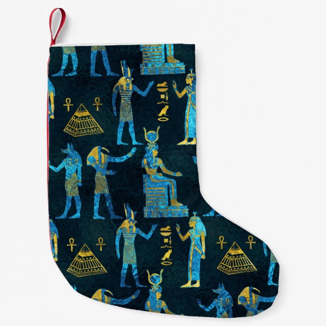 Petite Chaussette De Noël Motif en or égyptien et en verre bleu (Devant)