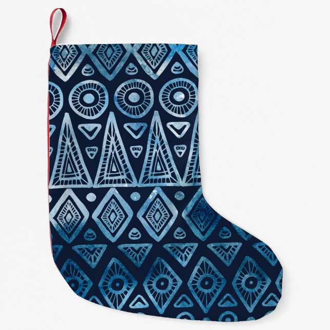 Petite Chaussette De Noël Motif ethnique bleu classique (Devant)