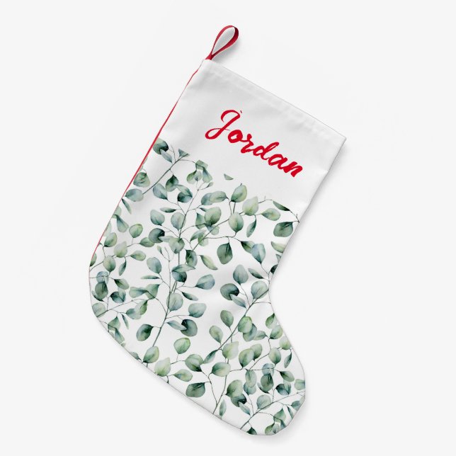 Petite Chaussette De Noël Motif Eucalyptus aquarelle (Devant (Accrochage))