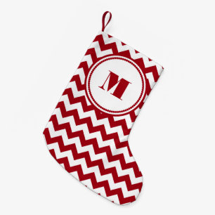 Petite Chaussette De Noël Motif Festif Monogram Red Chevron