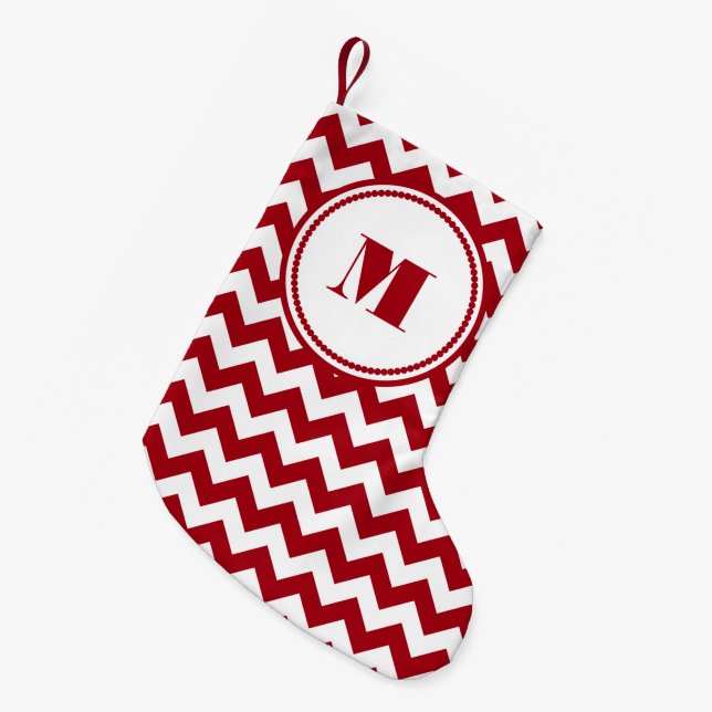 Petite Chaussette De Noël Motif Festif Monogram Red Chevron (Devant (Accrochage))